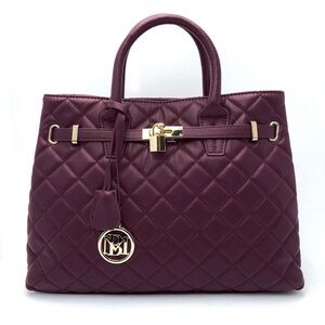 New Badgley Mischka Plum Large Diamond Quilted Tote Bag